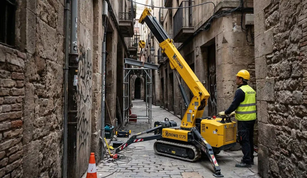 Maquinaria especializada de Renova para obras en zonas de difícil acceso en Galicia.