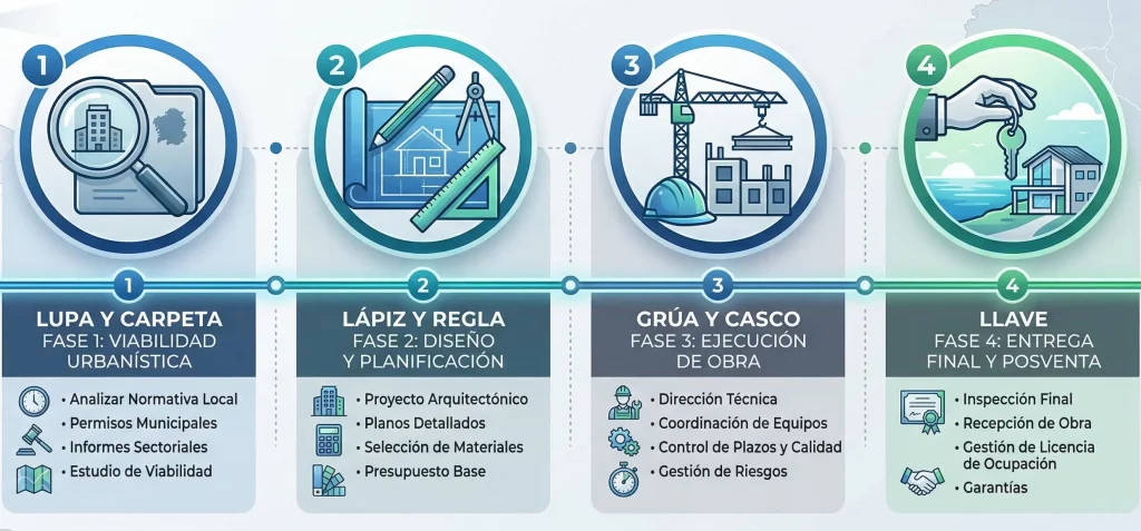 Diagrama de fases de la gestión integral de proyectos de construcción