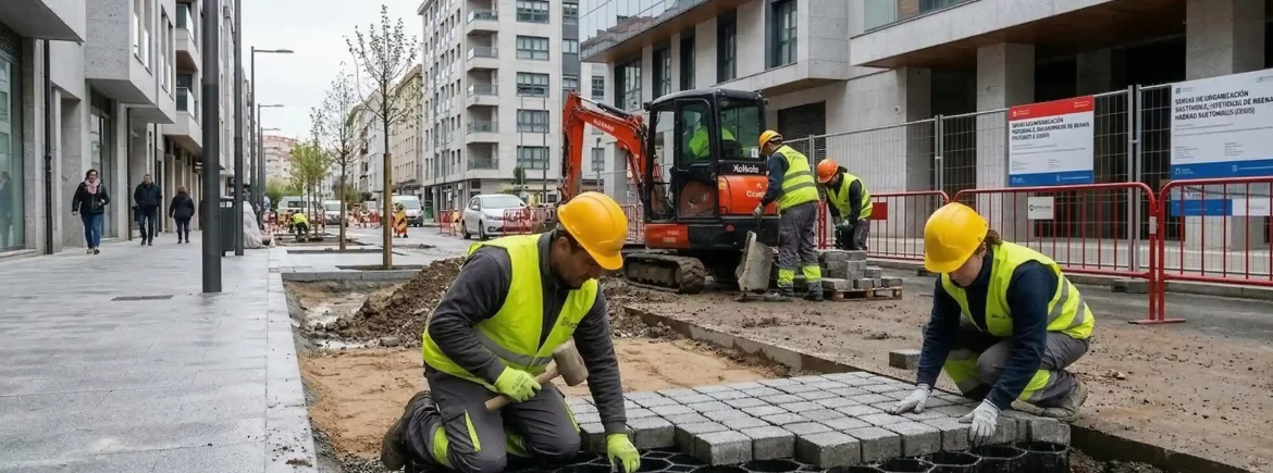 Ejecución de sistemas de drenaje urbano sostenible (SUDS) en obra pública en Galicia por Renova.
