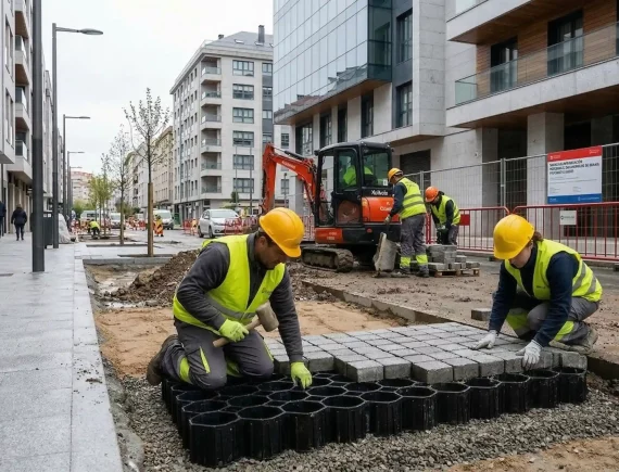 Ejecución de sistemas de drenaje urbano sostenible (SUDS) en obra pública en Galicia por Renova.