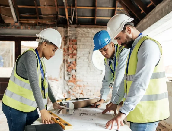 Arquitectos mirando los planos antes de construir