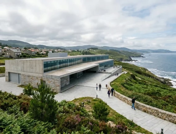 Proyecto de edificación moderna en la costa de Galicia integrando materiales sostenibles y arquitectura contemporánea.