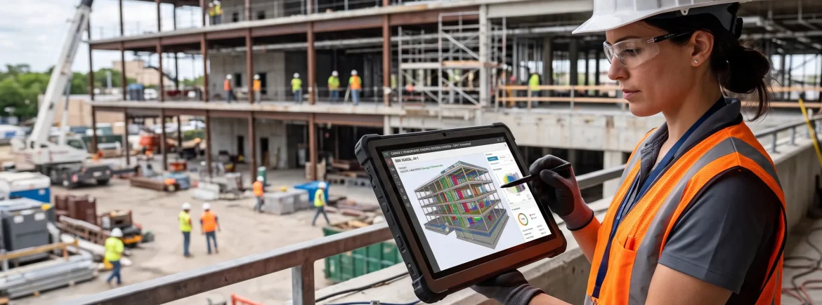 Ingeniero realizando un plan de rehabilitación energética de edificios mediante tecnología BIM.