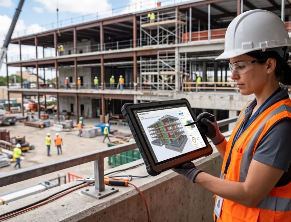 Ingeniero realizando un plan de rehabilitación energética de edificios mediante tecnología BIM.